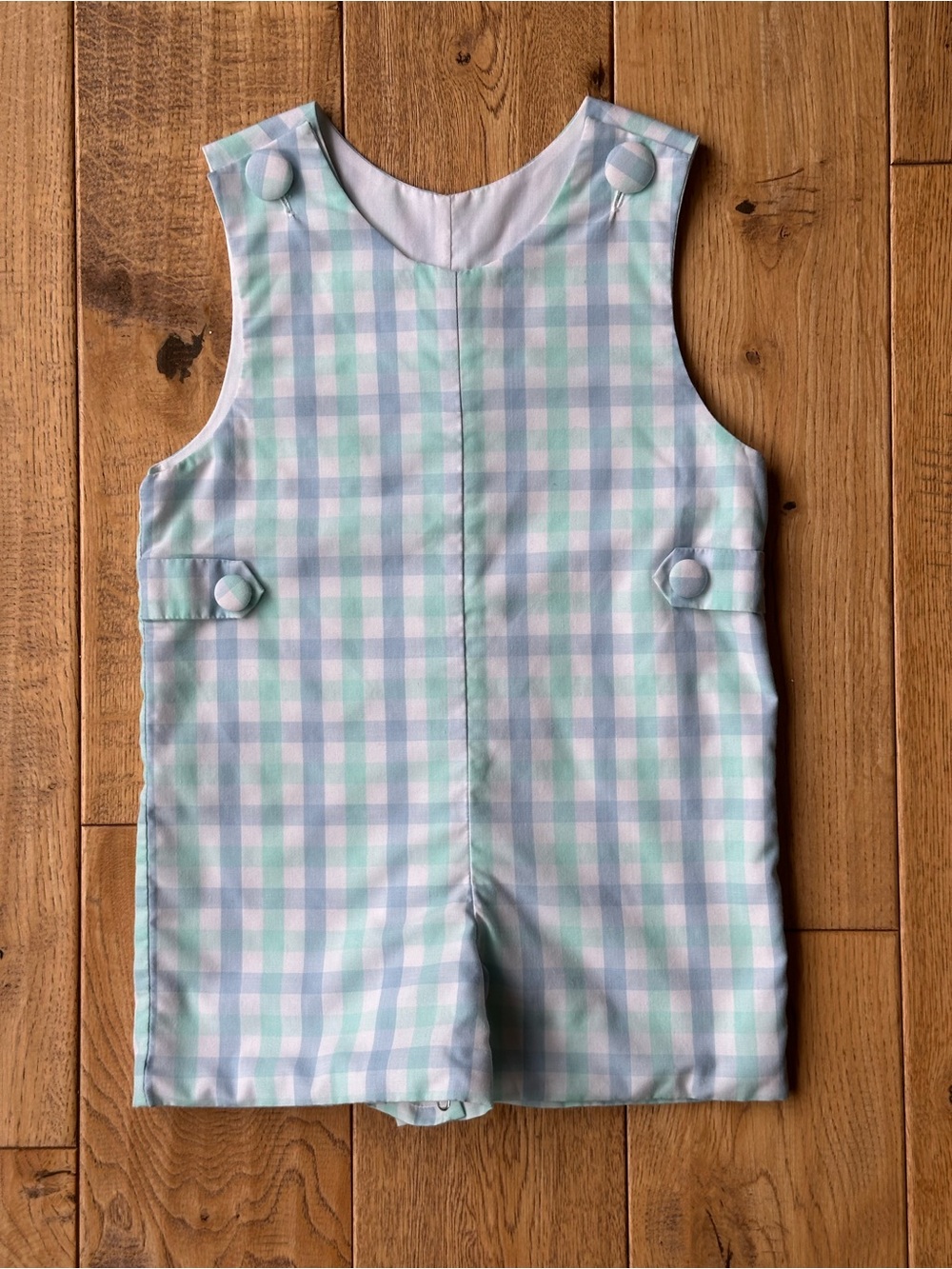 Stitchy Fish Pastel Plaid Jon Jon Shortall size 9 Months